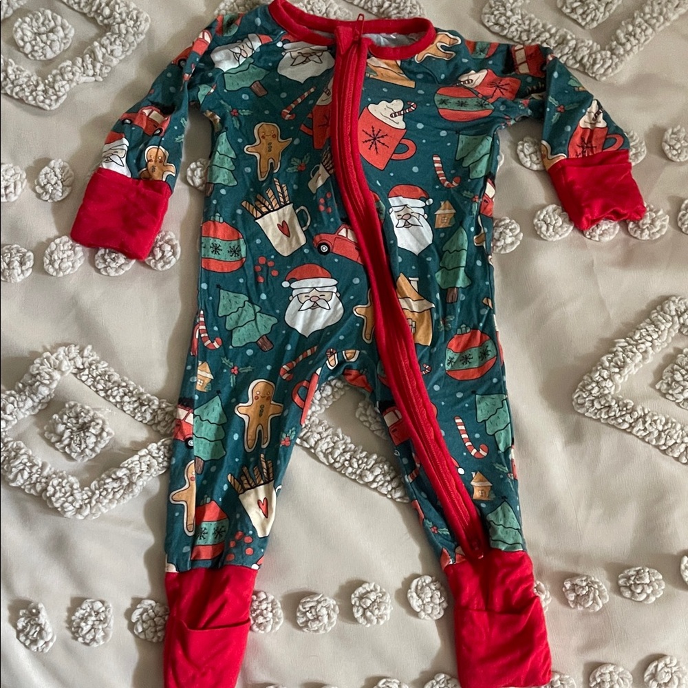 Festive Kids One Piece Pajama - Green and Red bamboo